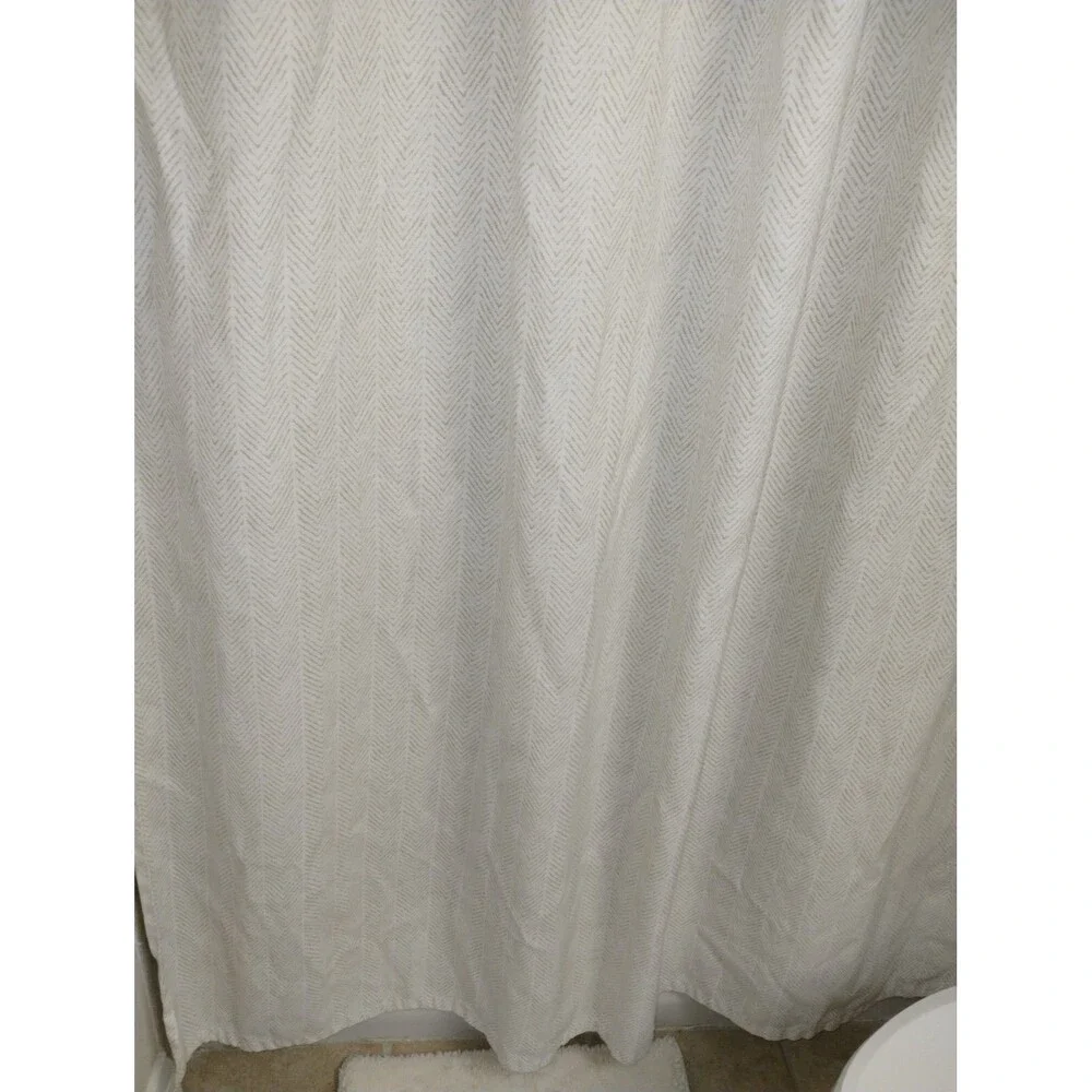 Tommy Hilfiger Standard shower curtain art geo pattern deco white & tan 72